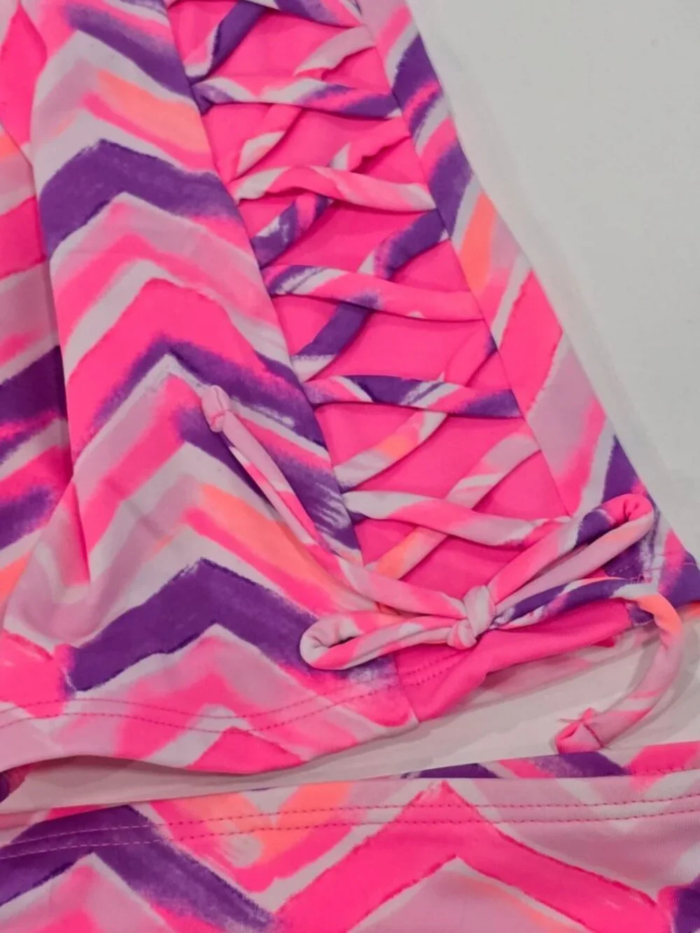 Justice ✦ Girls Tankini Top Bikini Bottom Set ✦ Pink Purple Chevron Size 20